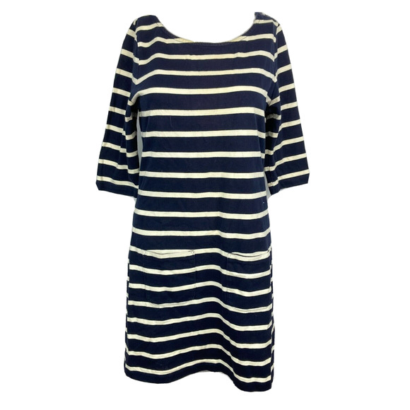 Boden Dresses & Skirts - Boden Dress Womens Sz S Blue White Striped Cotton Shift Jersey Knit Stretch